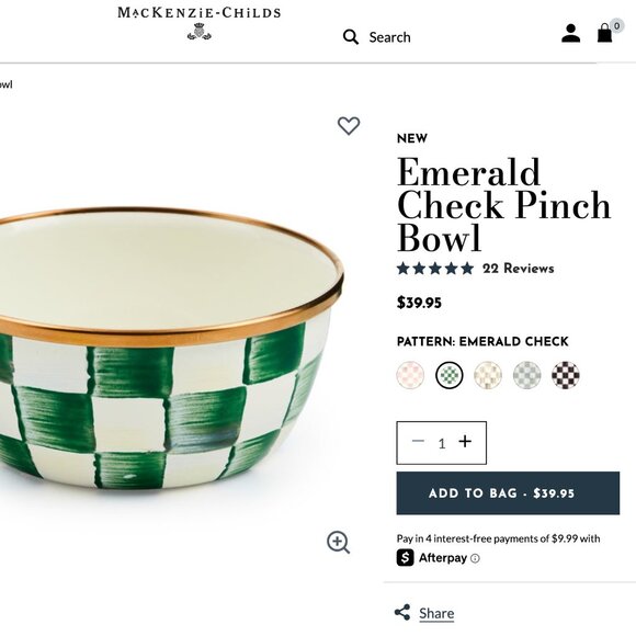 NWOT MacKenzie-Childs Emerald Check Pinch Bowl - Picture 1 of 3